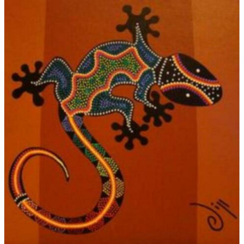 Gekko van hout 30 cm leuk voor dotting tool of verf