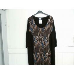 Tricot jurk Bagoes zwart/taupe/petrol maat 5 - 50/52 nieuw!