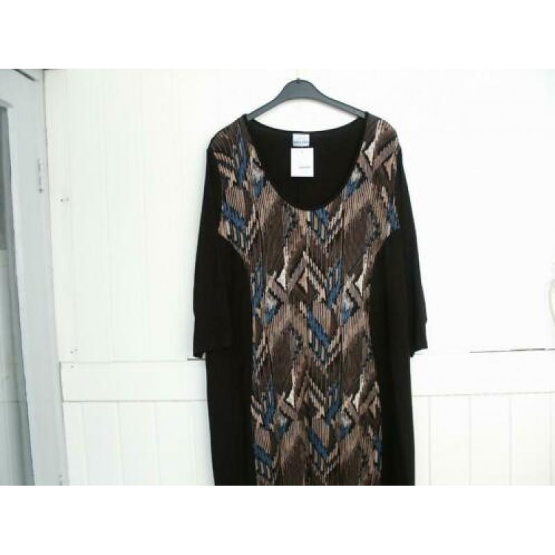 Tricot jurk Bagoes zwart/taupe/petrol maat 5 - 50/52 nieuw!