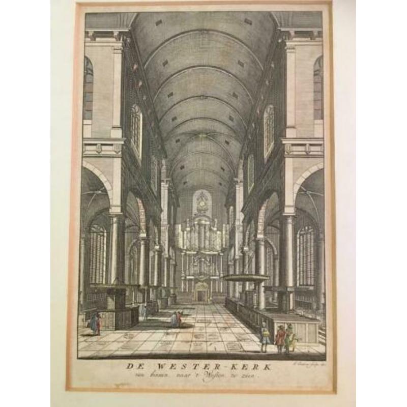 Interieur Westerkerk, twee antieke gravures