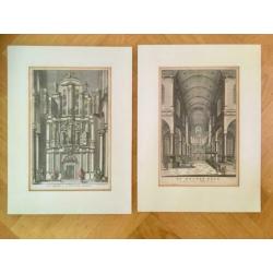 Interieur Westerkerk, twee antieke gravures