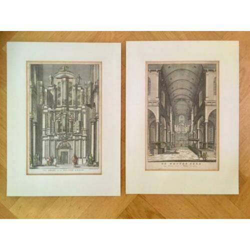 Interieur Westerkerk, twee antieke gravures