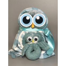 Cadeau Set Handdoeken en Theedoeken uil blauw