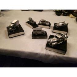 Tinnen oldtimers 6 stuks