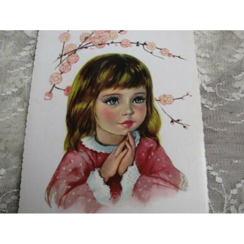 Vintage Krüger kaart - meisje met gevouwen handen