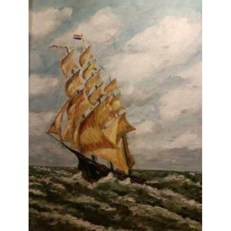 Schilderij Olieverf op doek zeilend schip op zee Teenstra