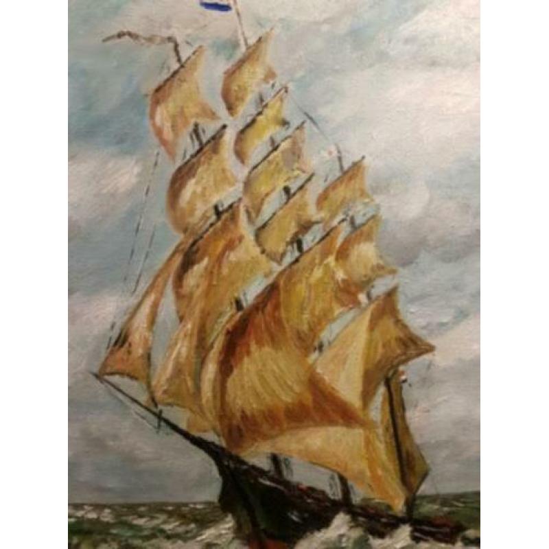 Schilderij Olieverf op doek zeilend schip op zee Teenstra