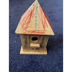houten vogelhuisje, voederhuisje, klompbootje p stuk te koop
