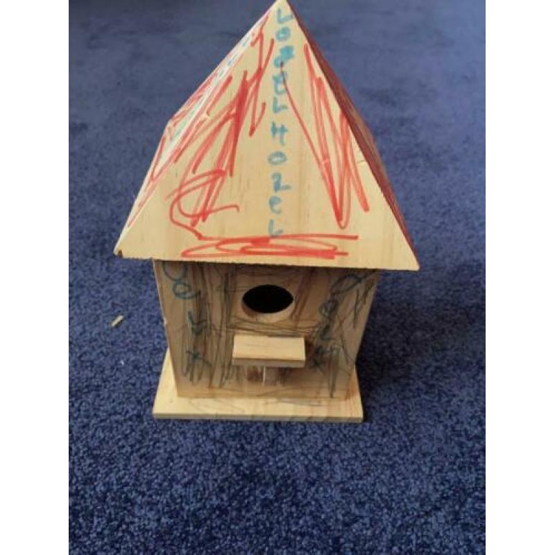 houten vogelhuisje, voederhuisje, klompbootje p stuk te koop