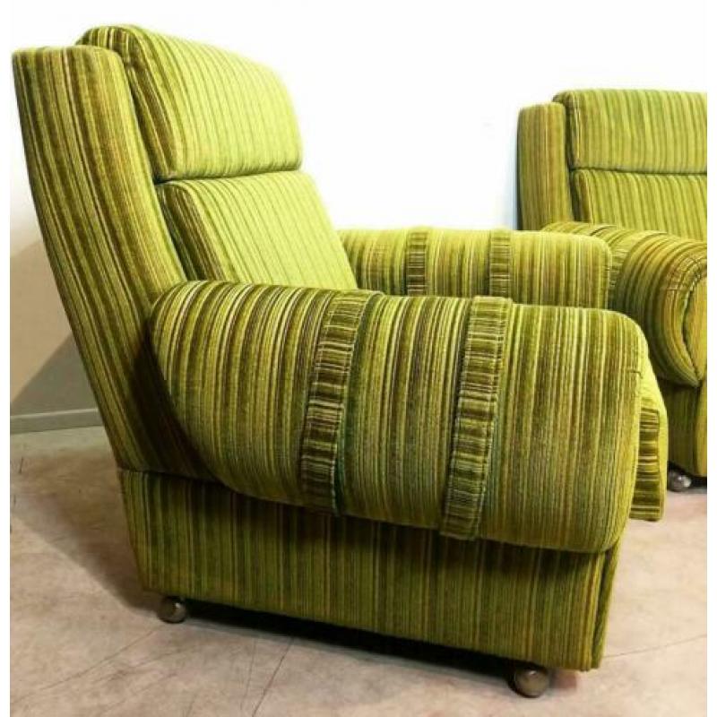 Fauteuils, 3 stuks, groene rib stof, Duitsland, vintage