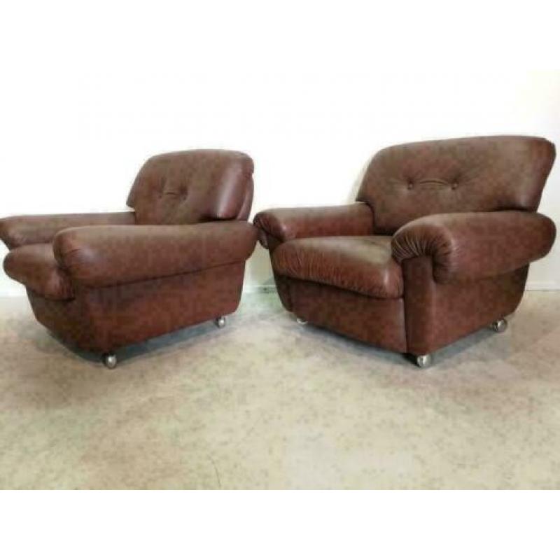 Lederen vintage fauteuils / Italiaans design
