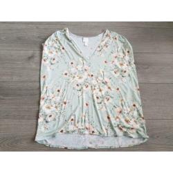 H&M groene top met bloemenprint maat M (NK014)