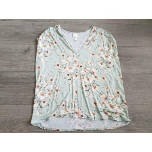 H&M groene top met bloemenprint maat M (NK014)