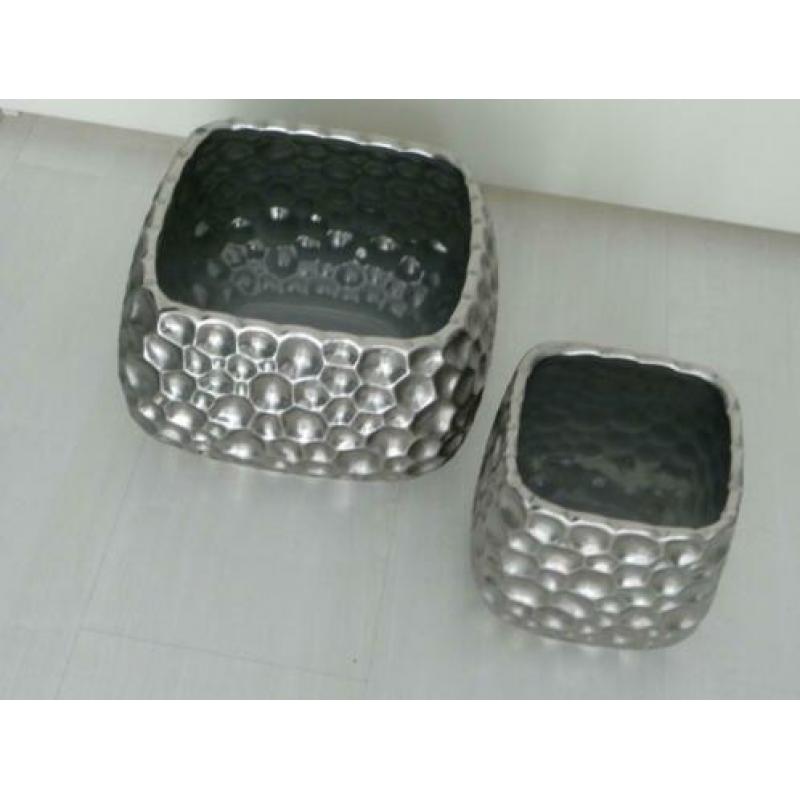 2 delige LUXE BLOEMPOTTENSET - ZILVER - voor maar €14,00