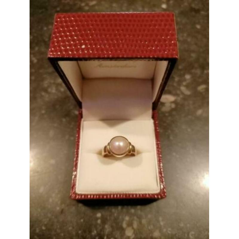 Parel ring goud op zilver