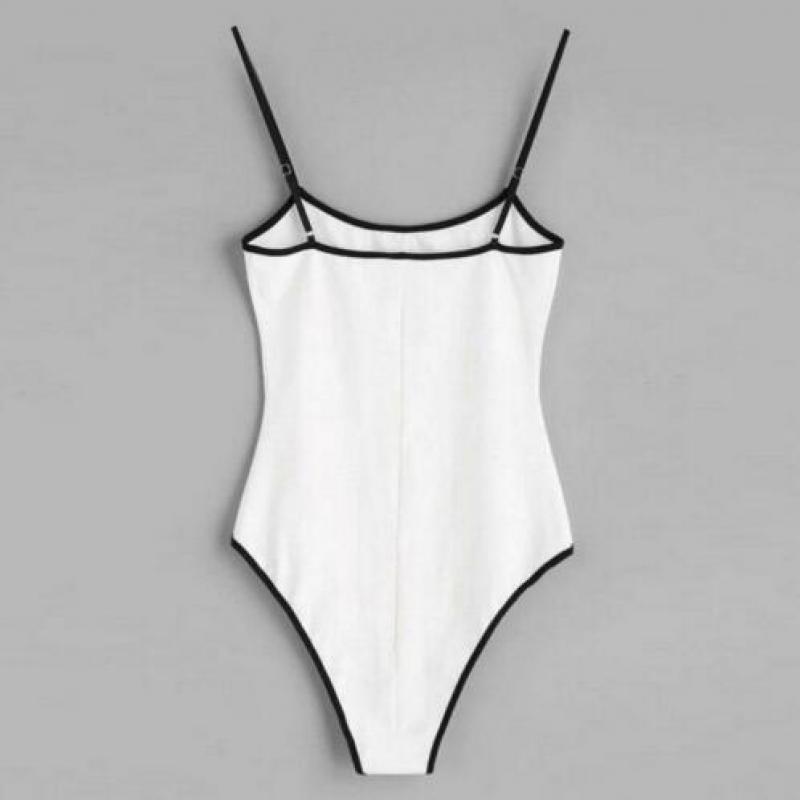 Zwarte witte babydoll met roos bodysuit lingerie 34 36 38 40