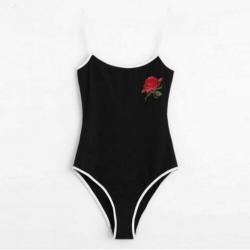 Zwarte witte babydoll met roos bodysuit lingerie 34 36 38 40