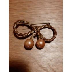 antieke strik broche met bakeliet parel kralen ca. 1910