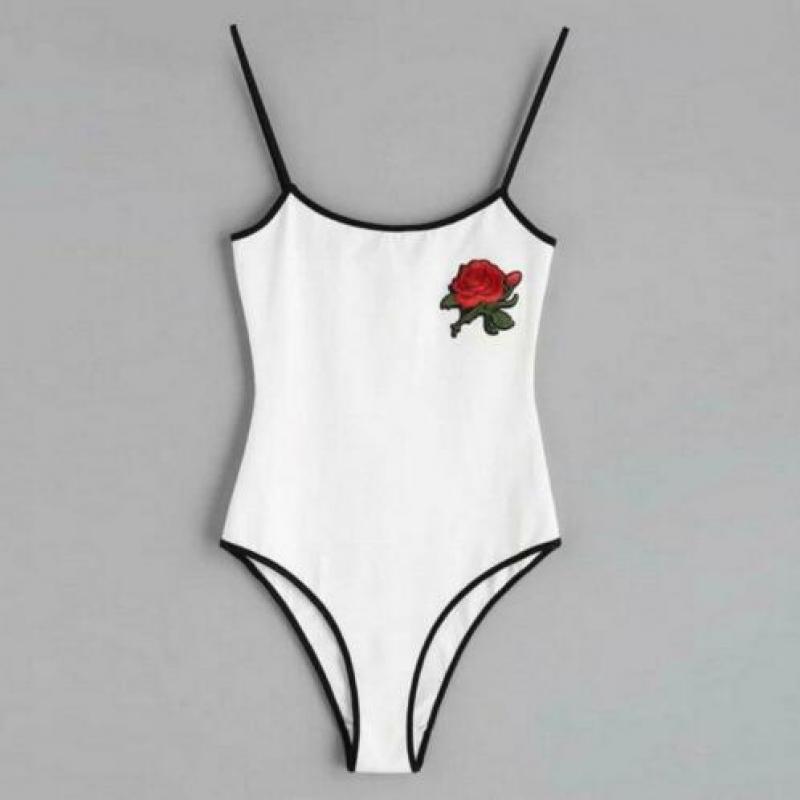Zwarte witte babydoll met roos bodysuit lingerie 34 36 38 40