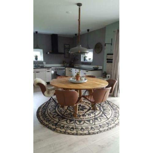 Stoere hang lamp Zuiver dek 51 grijs staal leer hanglamp