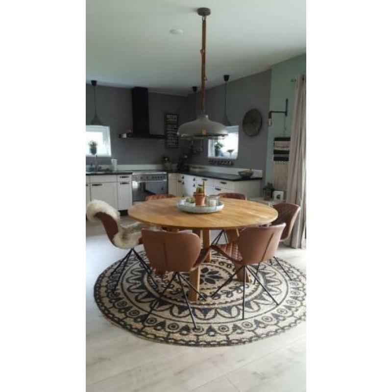 Stoere hang lamp Zuiver dek 51 grijs staal leer hanglamp