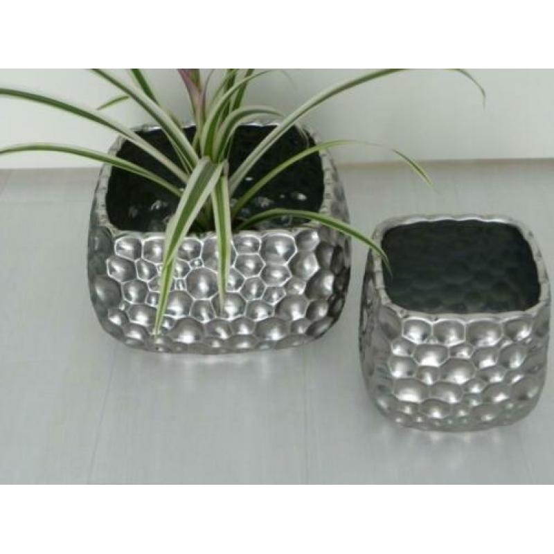 2 delige LUXE BLOEMPOTTENSET - ZILVER - voor maar €14,00