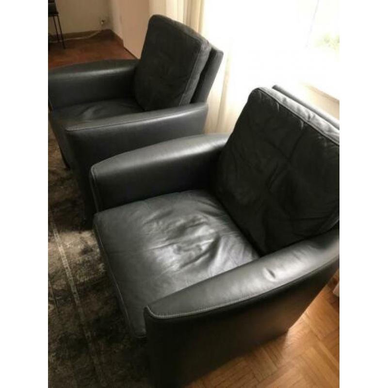 2 Mooie leren stoeltjes ( grijs/antraciet)