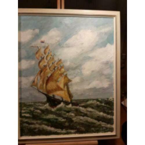Schilderij Olieverf op doek zeilend schip op zee Teenstra