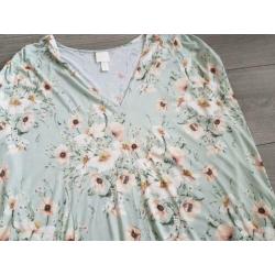 H&M groene top met bloemenprint maat M (NK014)