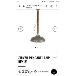 Stoere hang lamp Zuiver dek 51 grijs staal leer hanglamp