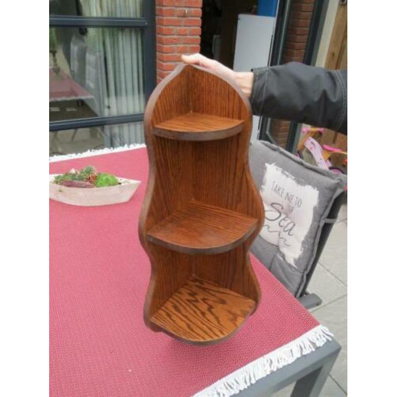 Hoekkastje om op te hangen donker eikenhout Hoogte 78 cm