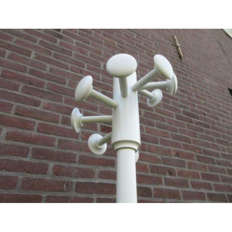 Vintage houten kapstok wit retro, hoogte 172 cm