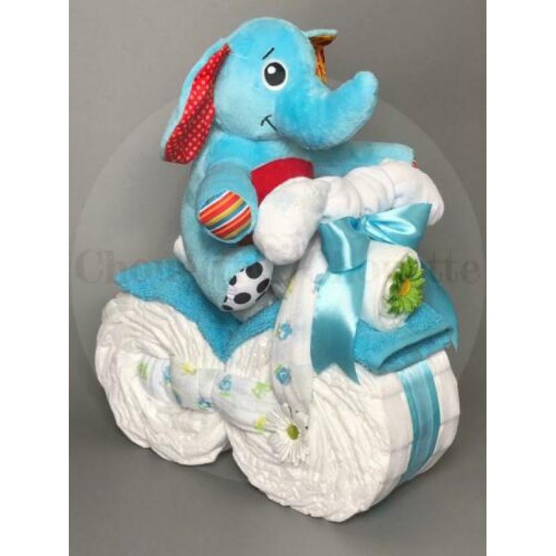 Gratis verzending Luiertaart Motor luiermotor Olifant blauw