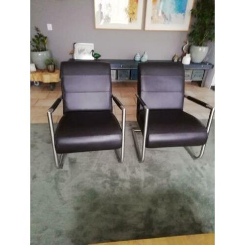 Fauteuils echt leer donker bruin