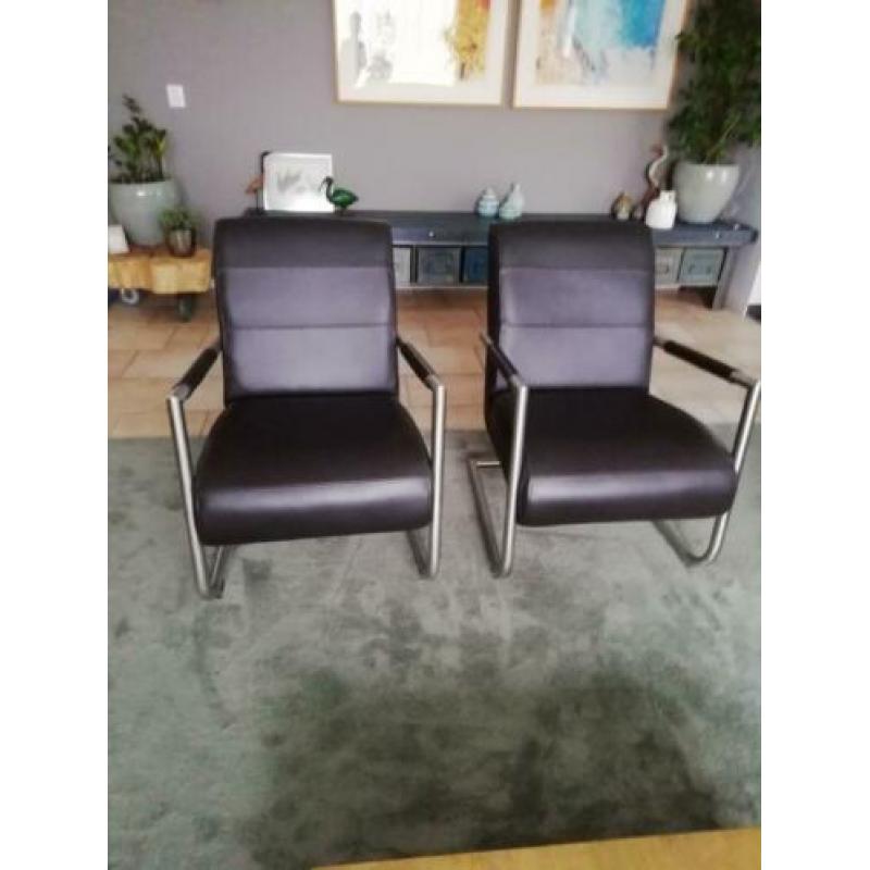 Fauteuils echt leer donker bruin