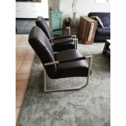 Fauteuils echt leer donker bruin
