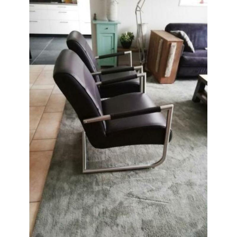 Fauteuils echt leer donker bruin