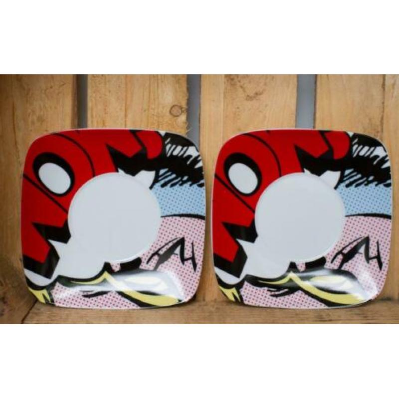 2x Pop Art Cafe kop en schotel (porselein)