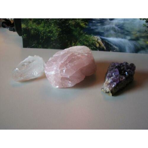 Stukken Amethyst , Rozenkwarts , Bergkristal.6