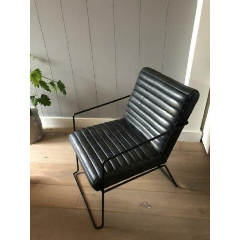 4 x fauteuil grijs blauw leer. Prijs per stuk