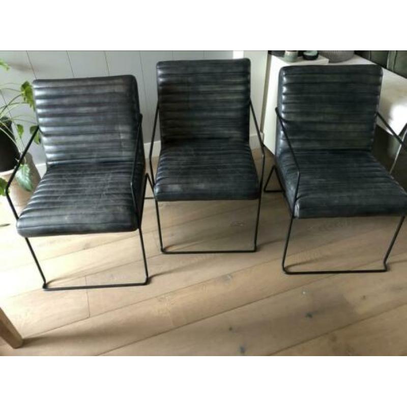 4 x fauteuil grijs blauw leer. Prijs per stuk
