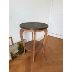 Retro vintage unieke ! Bijzettafel eiken met koperen blad