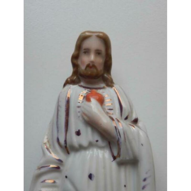 2 beeldjes Maria + Christus Heilig Hart porselein / 18.5 cm.