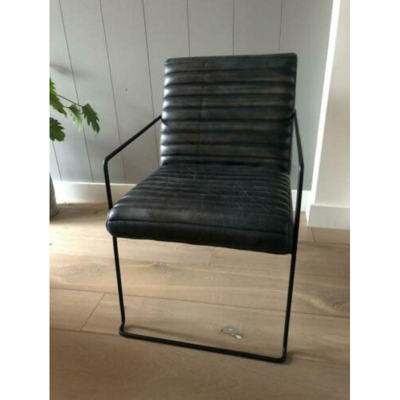 4 x fauteuil grijs blauw leer. Prijs per stuk