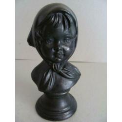 Vintage borstbeeld meisje met hoofddoek Kleur: Zwart
