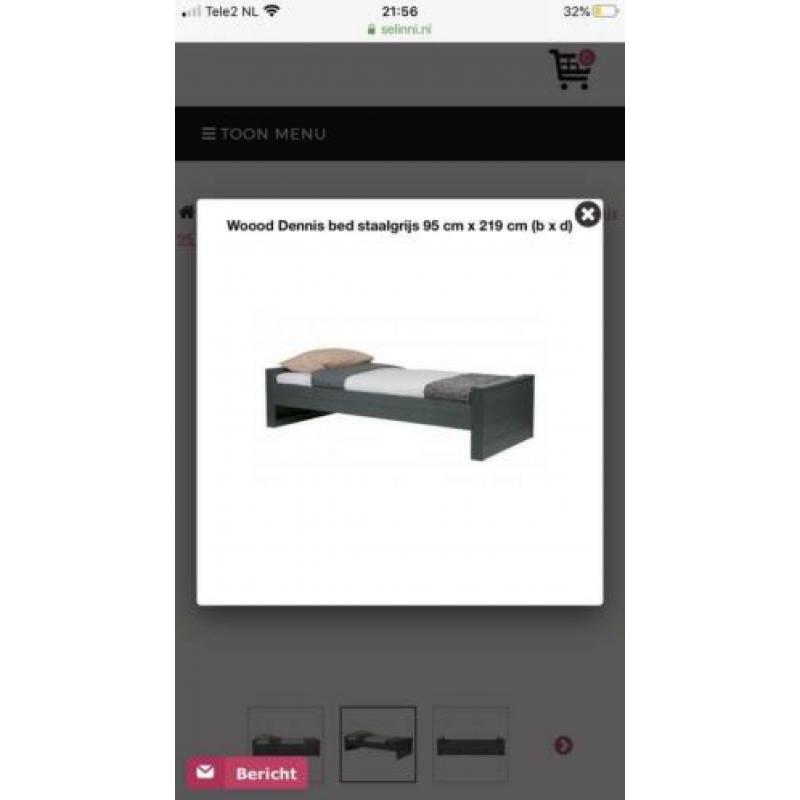 Woood Dennis staalgrijs eenpersoons bed met lade 90x200