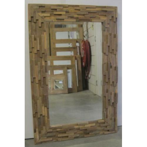 Spiegel - mozaïek lijst - teakhout - 120 x 80 cm - TTM Wonen