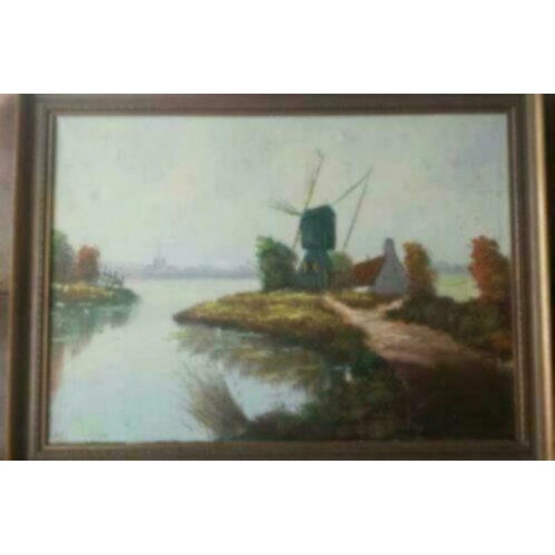 oud schilderij olieverf op doek Kok Hollands landschap