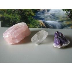 Stukken Amethyst , Rozenkwarts , Bergkristal.6