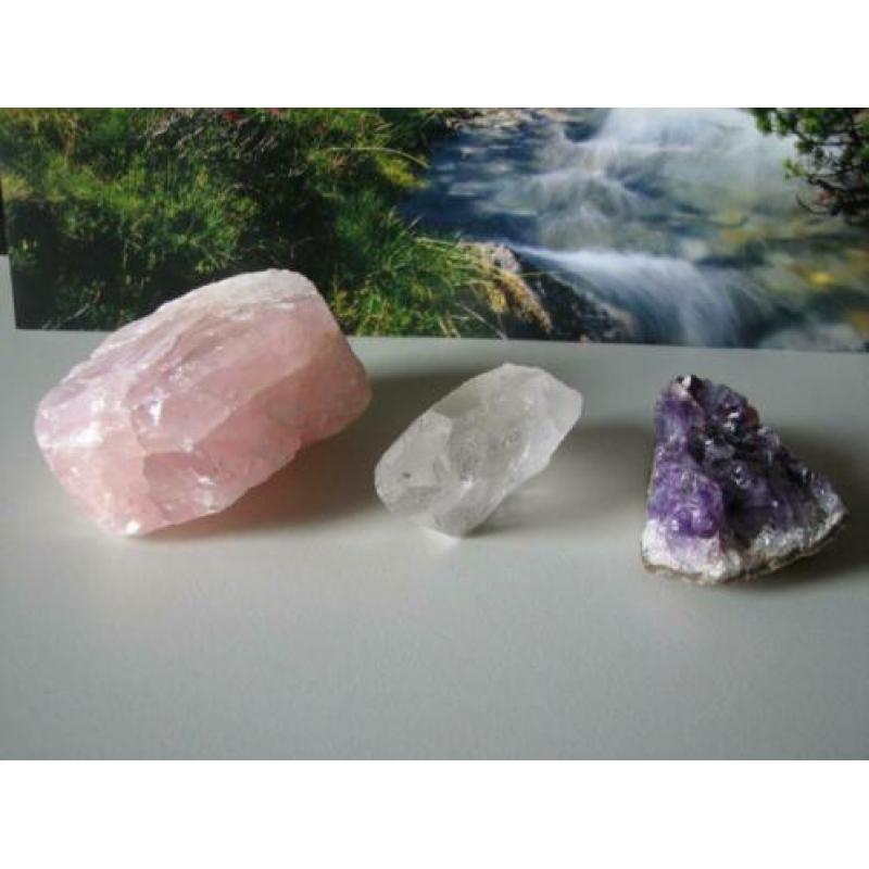Stukken Amethyst , Rozenkwarts , Bergkristal.6